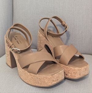 Call It Spring Brown Platform Cork Heels with Ankle Strap